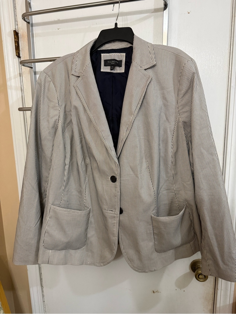 Talbots Navy and White Pinstripe Blazer